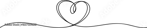 Elegant line art of intertwined hearts with decorative swirls, perfect for romantic, wedding, or celebratory design themes.
