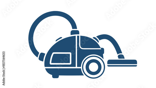 Simple Blue Silhouette of a Canister Vacuum Cleaner with Hose and Nozzle on a Black Background Symbolizing Household Cleaning and Maintenance