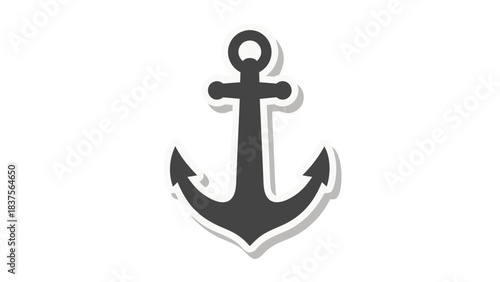 Simple Dark Gray Anchor Icon with White Outline and Shadow Effect Against a Black Background