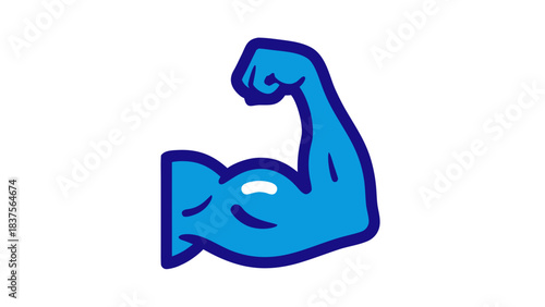 Simple illustration of a blue muscular arm flexing on a black background representing strength and fitness