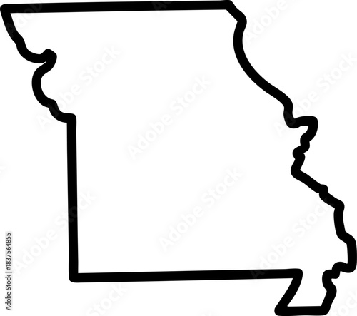 Black-and-white outline of Missouri state border, ideal for maps, education, design, and geographic identification