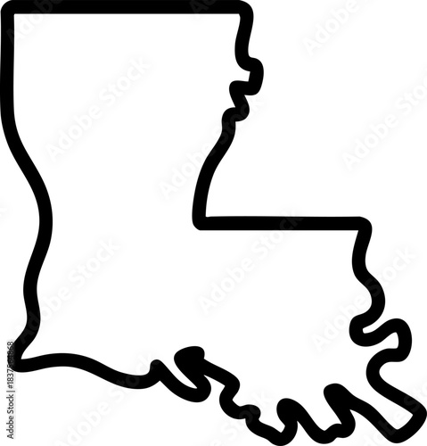 Black-and-white outline of Louisiana state border, ideal for maps, education, design, and geographic identification