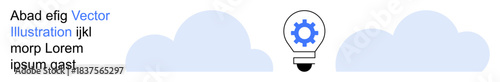 Technology innovation, creative solutions, data storage, cloud computing, brainstorming, digital processes. Two clouds with a lightbulb a gear. Cloud computing and technology innovation ion