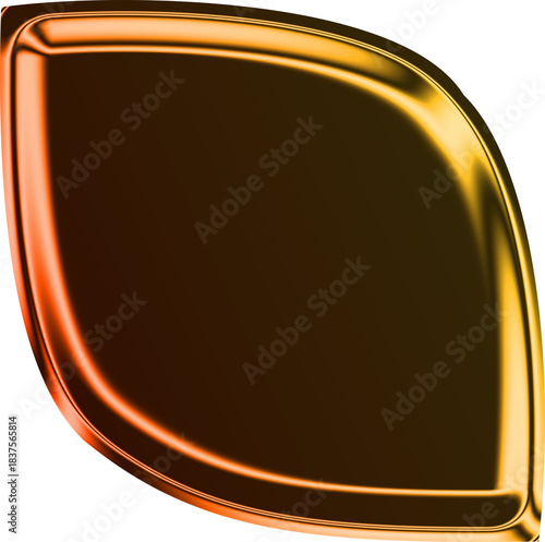 Abstract shiny chrome orange yellow frame blob design with reflective holographic iridescent gradient element for banner, poster, wallpaper, template graphic illustration