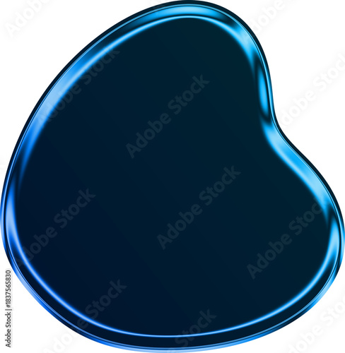 Blue liquid metallic chrome frame blob with shiny gradient effect, png element for holographic, abstract, modern, futuristic, technolody illustration design