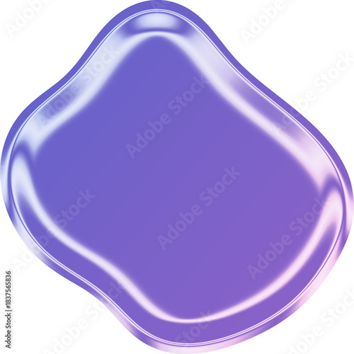 Shiny purple metallic blob shape with gradient reflective chrome effect png element for futuristic, glossy, modern, fluid, holographic illustration design