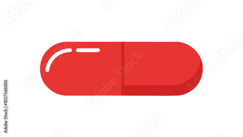 Single Red Capsule Pill Isolated on Black Background with Subtle Lighting and Shadow for Medical Pharmaceutical Health Care Concept