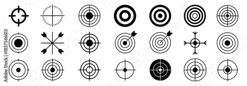 Target icon collection, showcasing various precision and accuracy vector symbols perfect for marketing visuals, achievement graphics