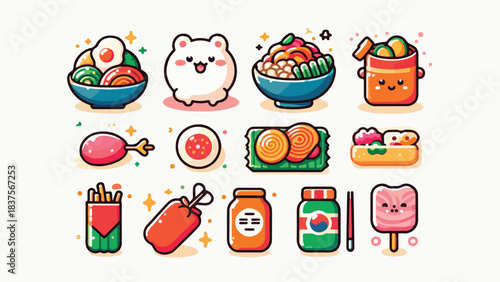 Adorable Kawaii Asian Food and Snack Icons