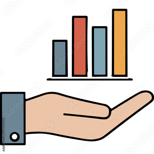 Hand Holding Up Bar Chart Showing Growth And Progress Over Black Background