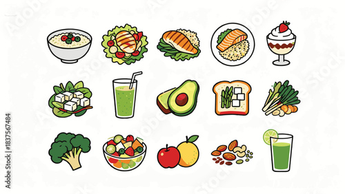 Healthy Food Collection: A Variety of Balanced Meals, Produce, and Snacks