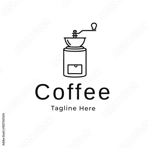 Simple Line Art Coffee Grinder with Text - Ideal for Branding and Cafes
