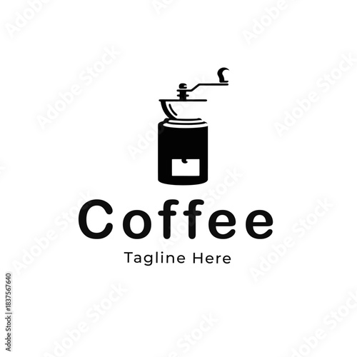 Stylish manual coffee grinder emblem for a premium caffeine brand, symbolizing fresh brew and artisanal beverage preparation