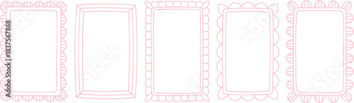 Set of elegant whimsical hand-drawn blue color frames with wavy squiggle curly ribbons in trendy, vintage styles. Perfect for quirky holiday, wedding, birthday gift decorations