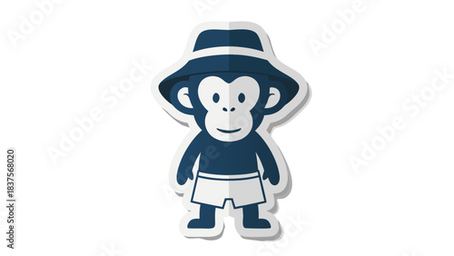 Stylized Dark Blue Monkey Wearing A Fedora Hat And Striped Shorts Standing Against A White Background With Soft Shadows