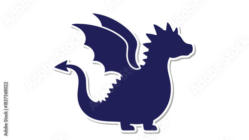 Stylized Dark Blue Dragon Silhouette with White Outline Against Black Background Simple Cartoonish Creature Design