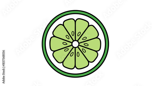 Stylized Graphic Representation Of A Lime Slice With A Green Outline On A Black Background Vibrant Citrus Fruit Slice Abstract Minimalist Design