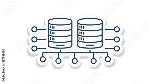 Stylized Icon Representing Data Servers Connected by Network Lines in a Simple Line Art Style with Blue Accents and White Background