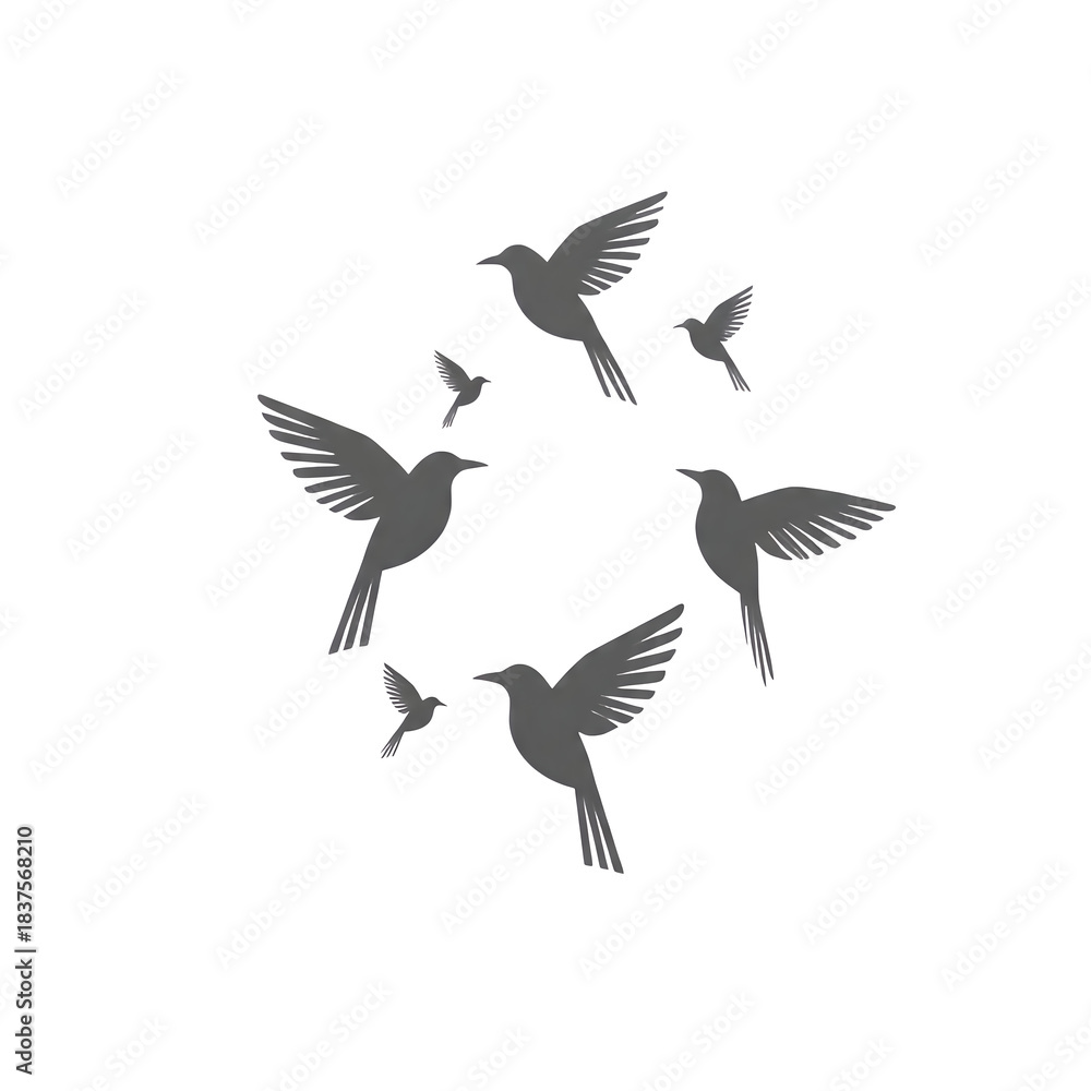 Fototapeta premium Elegant minimalist birds arranged in symmetrical composition, flat vector illustration, modern wall art style
