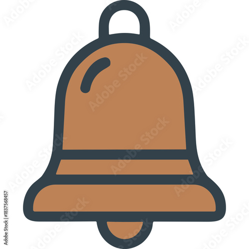 Illustration Of A Brown Bell With A Dark Blue Outline Isolated On A Black Background Featuring A Simple Stylized Design With Clean Lines And Clear Shapes Representing A Notification Or Alert Symbol