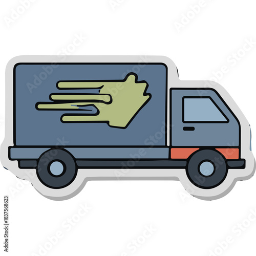 Illustration of a Blue Delivery Truck with a Green Abstract Shape on its Side Moving Quickly With Motion Blur Effect on a White Background