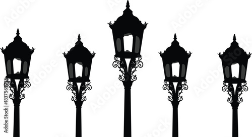 Modern Cubic Outdoor Post Lamps Minimalist Silhouette Vector Illustration Abstract Square Geometric Garden and Pathway Lighting Fixture Design Element.