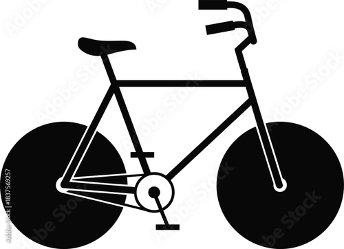 Mountain bike icon, bicycle silhouette, flat handlebar, cycling symbol, sports transportation, line art vector illustration, flat design CAD drawing, outdoor recreation equipment