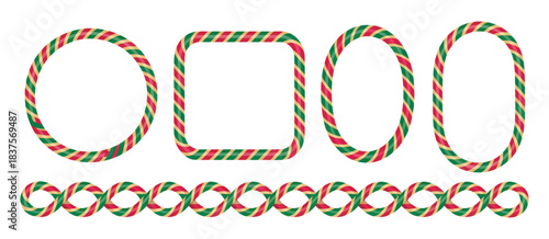 Candy Cane Border Set, a decorative Christmas-themed vector pack including oval, circle, and square frames, striped lollipop borders, and festive elements for seasonal artwork