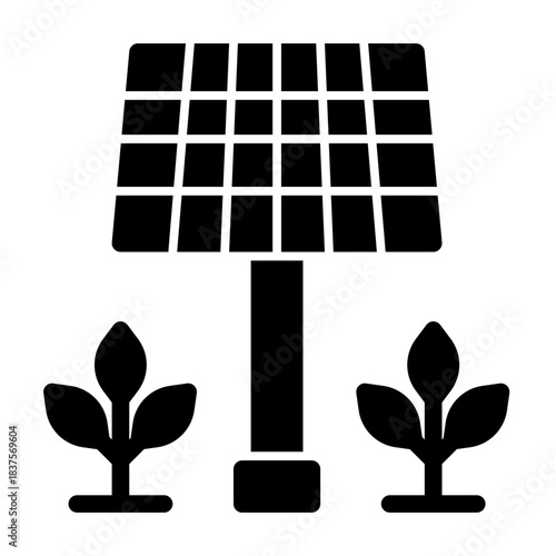 Solar powered farm solid icon illustration