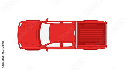 Top Down View of a Bright Red Pickup Truck with a Trailer on a Black Background Showing Detailed Exterior Design and Simple Form
