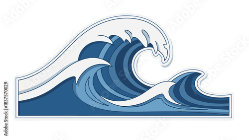 Stylized Ocean Wave Illustration with Blue Tones and White Foam Against a Black Background Representing Power and Nature