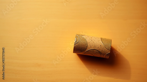 Golden Sparkle Champagne Cork on Wooden Minimal New Year Scene