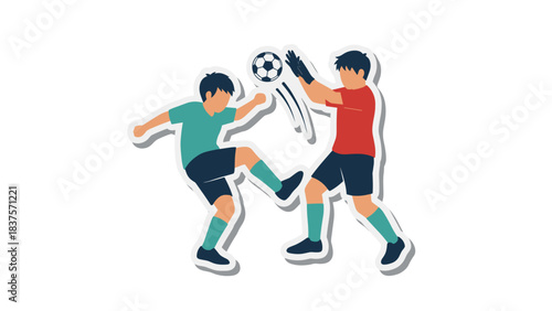 Two Male Soccer Players Competing for the Ball in a Dynamic Action Pose with Goalie Gloves and Athletic Uniforms on a Black Background