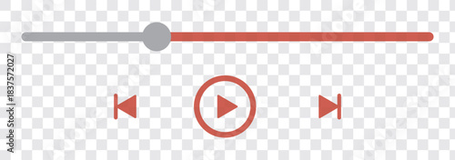 Music or video play bar icon on white background. Audio player for songs or podcast playlist. Loading bar with time slider, pause, rewind and fast forward buttons. eps 10
