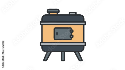 Vintage Orange Wood Burning Stove With A Dark Gray Base And Three Legs Flat Design Illustration On Black Background