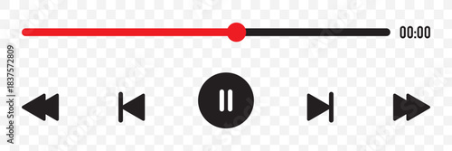 Video and audio music play button icon on white background. Play button icon concept. Music or video play bar icon.