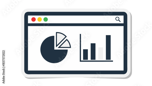 Website Browser Window Displaying Pie Chart and Bar Graphs Illustrating Financial Data Analysis and Business Growth Trends on a Clean White Background