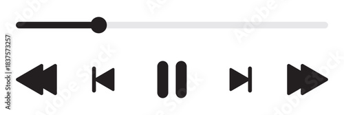 Music or video play bar icon on black background. Audio player for songs or podcast playlist. Play or pause button. button icon concept. 