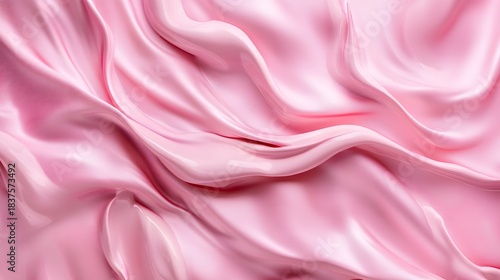 Abstract flowing pink fabric creating soft waves for backdrop texture in smooth folds and elegant drape.