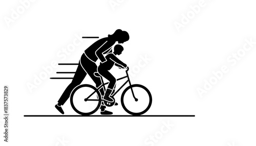 Celebrating Family Bonds A Mom Teaches Her Child to Ride a Bike, Capturing a Moment of Joy, Achievement, and the Beauty of Learning Together Outdoor