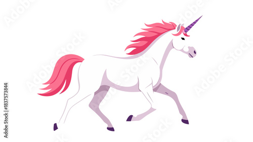 White Unicorn with Pink Mane and Tail Galloping Across a Black Background Pixel Art Style