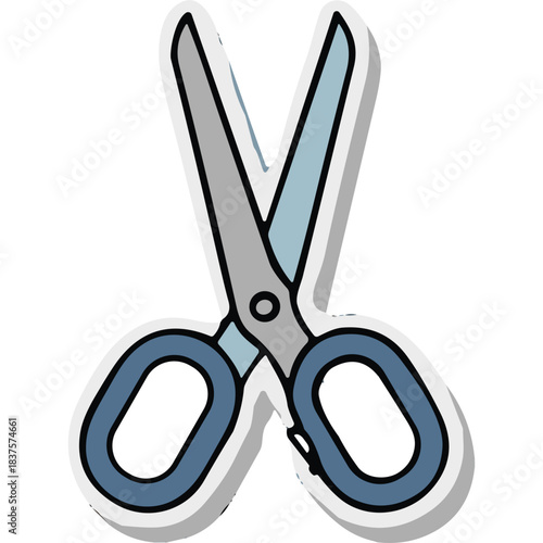 Light Blue and Gray Scissors with Dark Blue Handles Against a Black Background with a White Outline and Shadow Effect