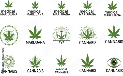 Cannabis logo collection, medical marijuana icons, hemp leaf design, herbal medicine symbols, natural cannabis illustration, alternative medicine logo set, marijuana graphic