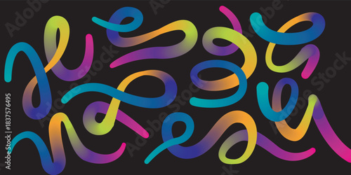 Colorful abstract swirls and curves against a dark black background