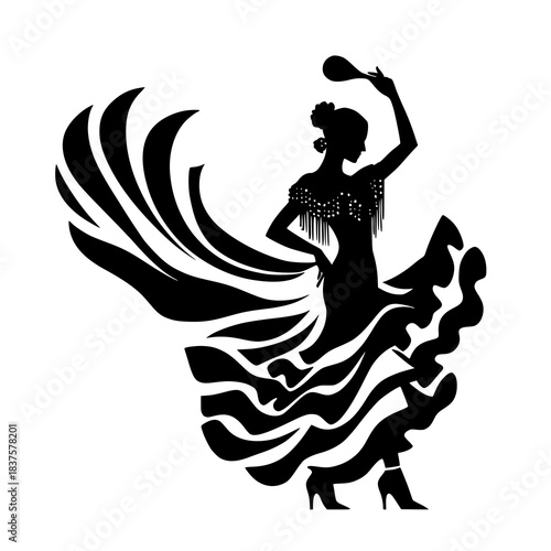 Dramatic Spanish Flamenco Dancer Silhouette,