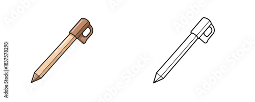 Cartoon vector illustration of a sharp wooden survey peg marker with a durable handle loop isolated on white background for construction and landscaping