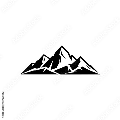 Stylized black and white vector graphic silhouette of a rugged mountain range