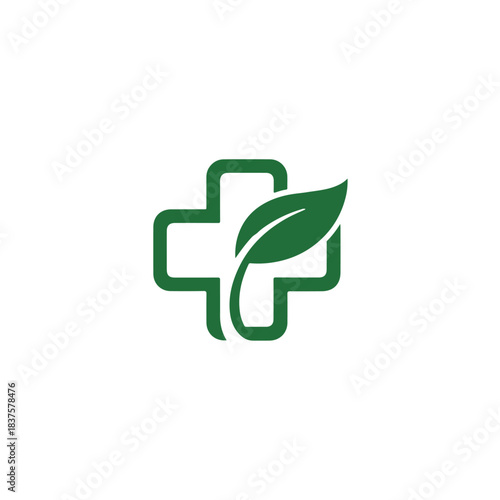 Green cross symbol combined with a stylized leaf representing natural health and herbal medicine