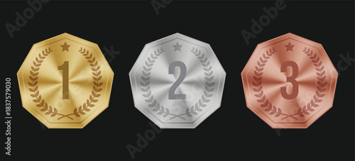 Gold Silver Bronze Dodecagon Medals with Star and Laurel