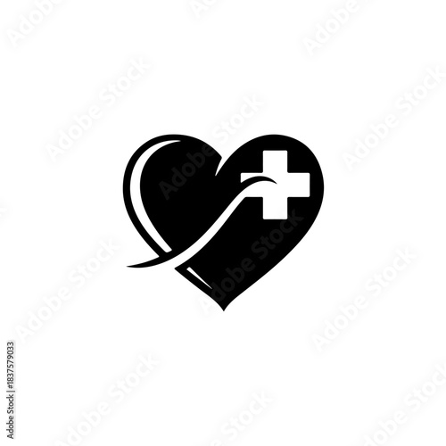 Black and white heart shape with a medical cross symbol inside